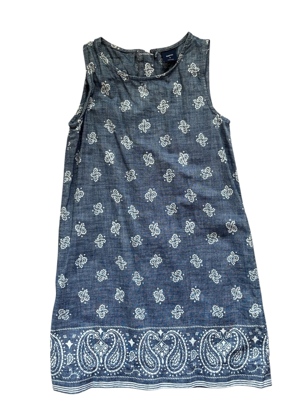 GAP Blue and White Paisley Border Denim Chambray Bandana print Dress